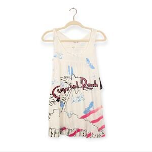 NWT Crystal Rock by Christian Audigier White Graphic Tank Top Size S